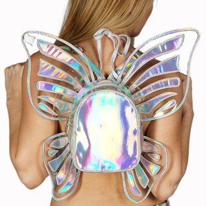 New Cute Mini Silver Holographic Rave Festival Butterfly Women Party Backpack